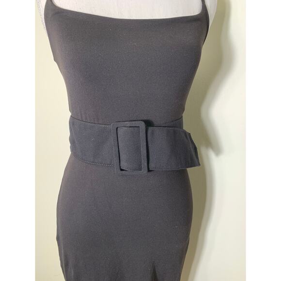 Susana Monaco Black Spaghetti Strap Belted Body Con Below The Knee Dress Sz xs - Picture 1 of 5